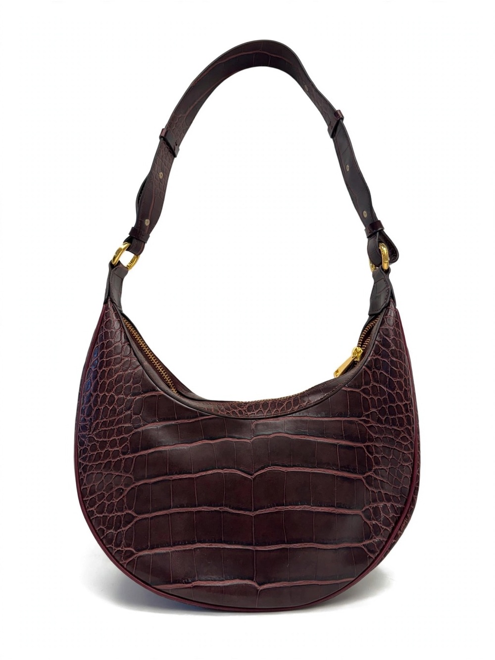 Croc-Embossed Crescent Hobo  Bag in Deep Burgundy